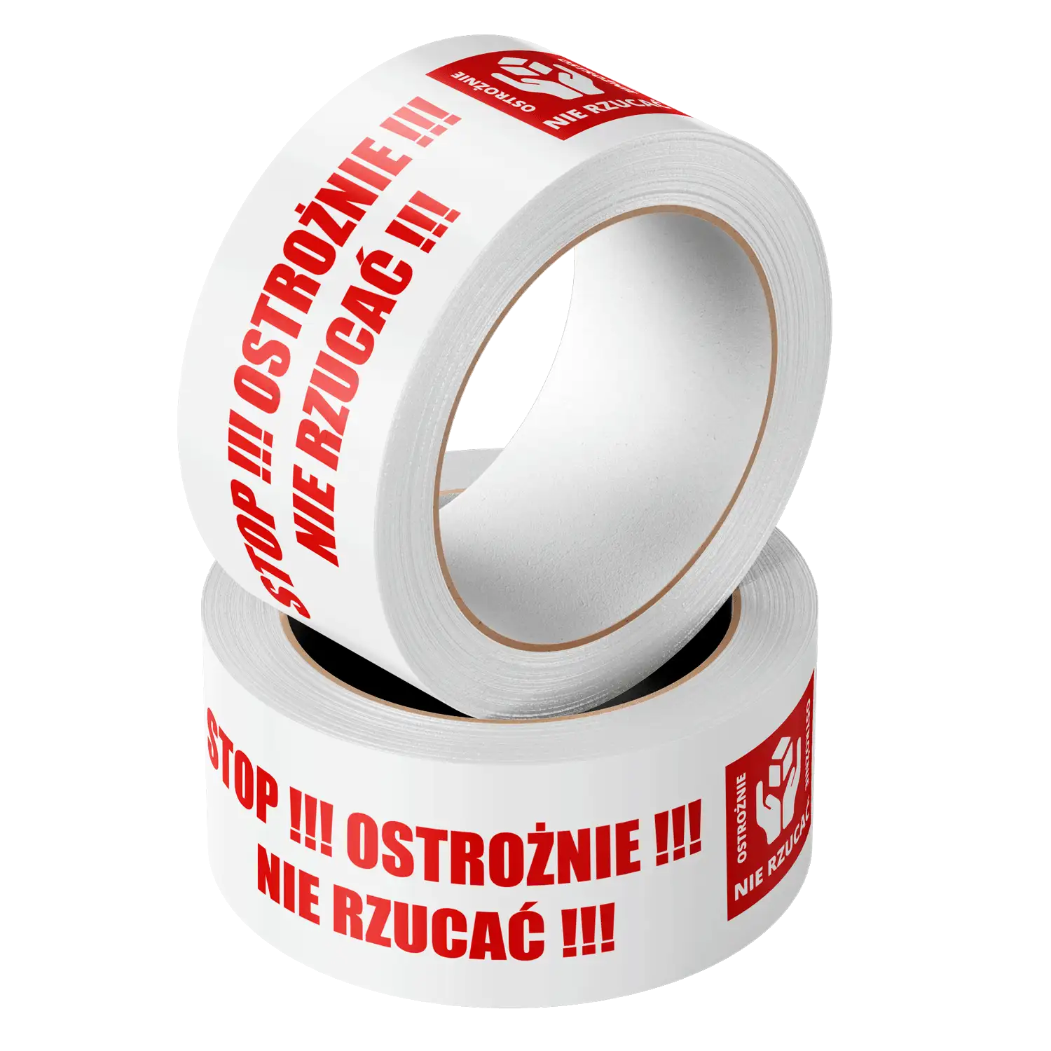 TAŚMA PAKOWA Z NADRUKIEM STOP OSTROŻNIE NIE RZUCAĆ BIAŁA